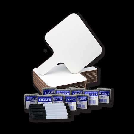 Flipside Rectangular Dry Erase Answer Paddle + Pen + Student Eraser Class Sets Retail, 12PK 10041